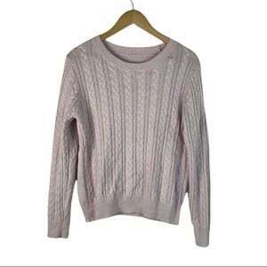 Women Soft Pink Long Sleeve Cable Knit Sweater
